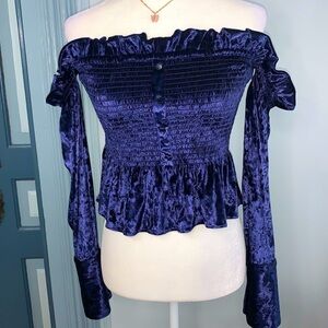Petersyn Velvet Smocked Off Shoulder Top Size Small
